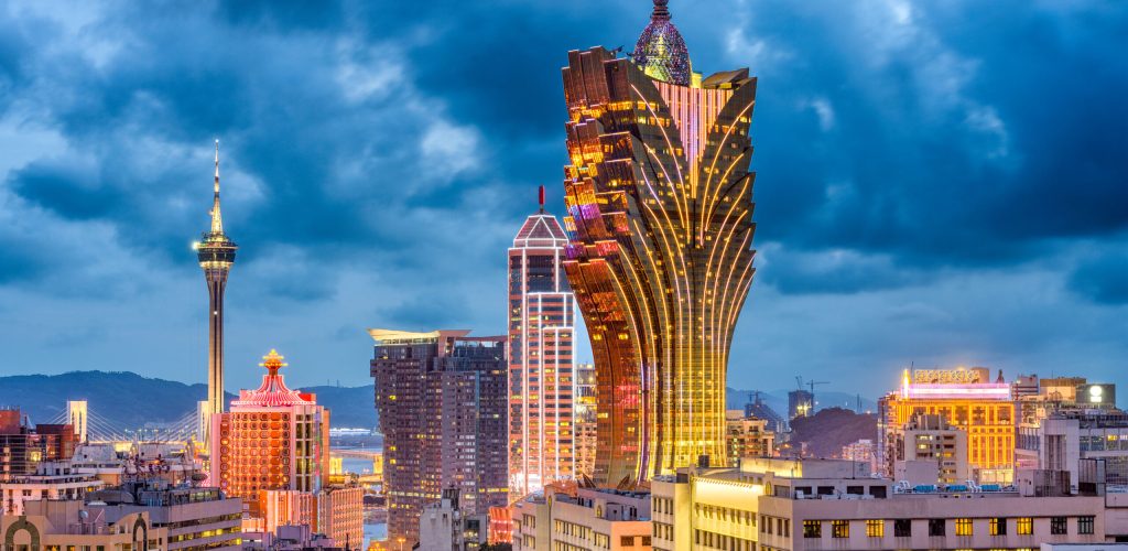 Macau, China city skyline at dusk. Macau, China city skyline at dusk.